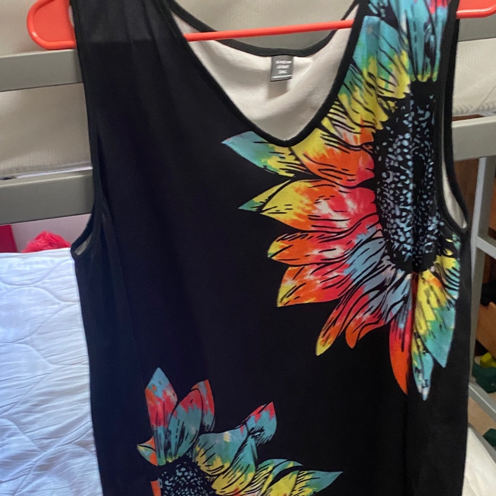 SHEIN Black Multicolor Sunflower Tank Top